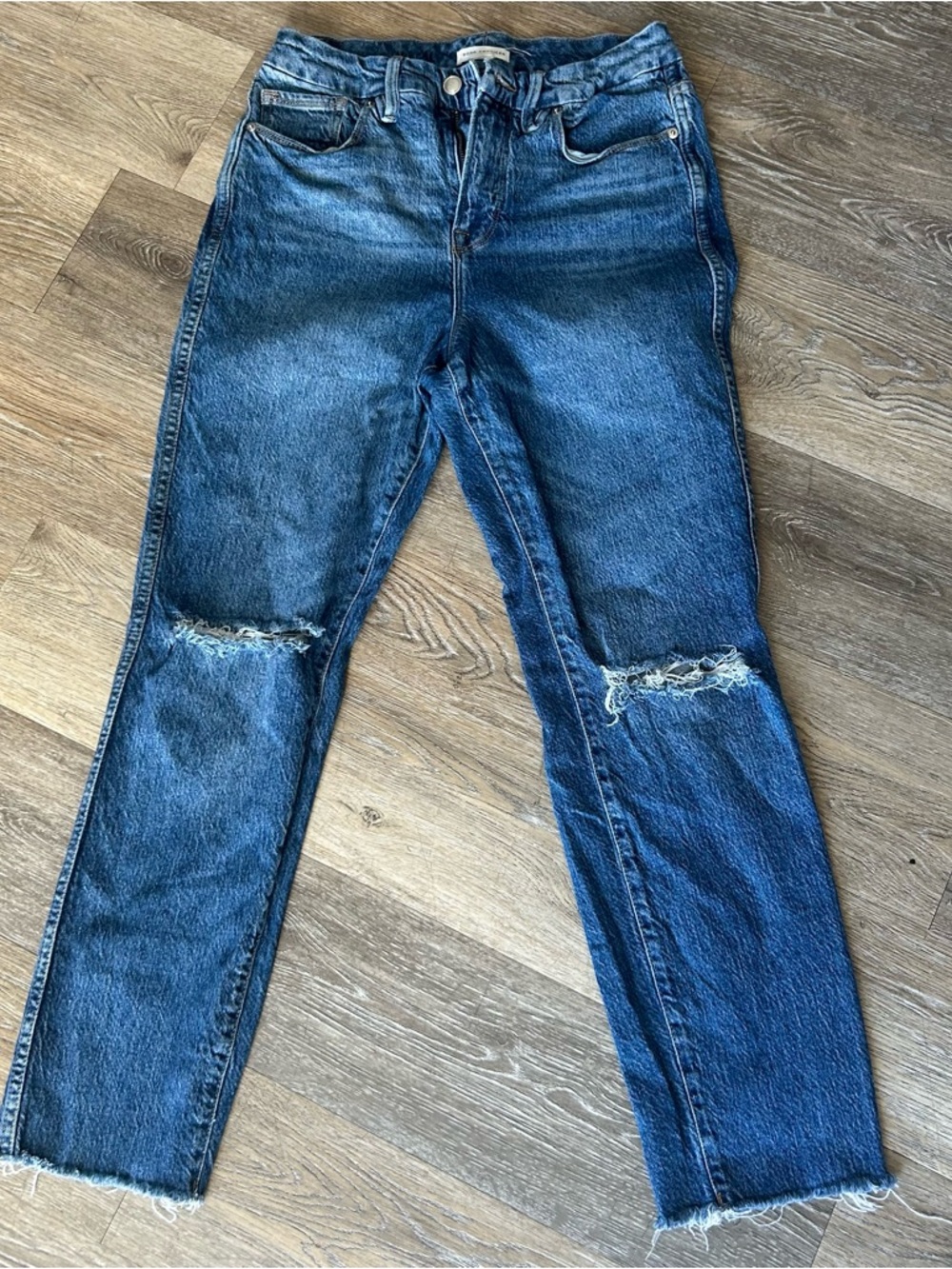 Good American Dark Blue Straight-Leg Distressed Jeans